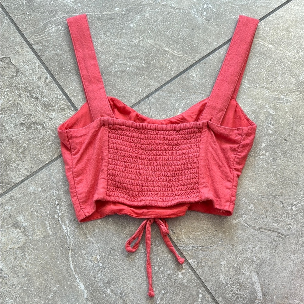 Abercombie & Fitch Pink Lace-Up Linen Crop Top - Picture 4 of 6